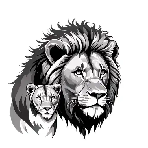 Father and son lion facing the world tattoo design idea