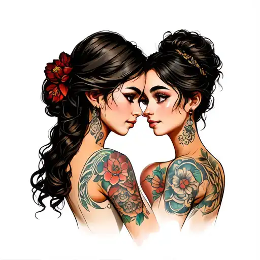 mother 2 daughters  tattoo design idea