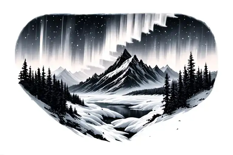northern lights background tattoo design idea