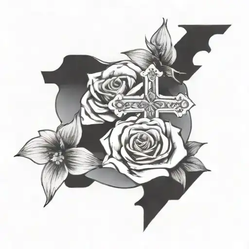 cross with flowers wrapped around it. Isaiah 66:22 on one side and yahweh on the other   tattoo design idea