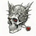 Broken Skull no jaw covered in blood with a diadem of thorns. Cracks, satanic, Satanism. broken teeth, missing teeth. tattoo design idea