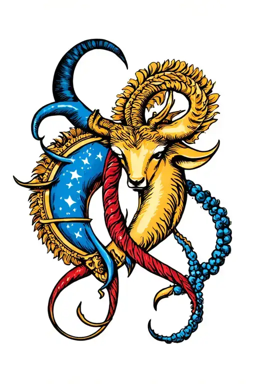 combined taurus and aquarius zodiac sign intertwined tattoo design idea