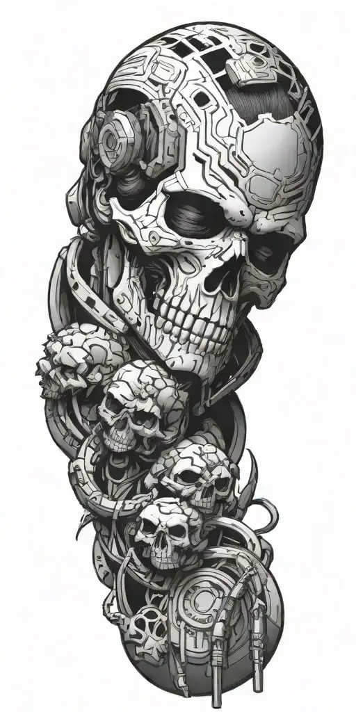 make me a tattoo that covers the whole arm with a design of the maxtac from cyberpunk 2077 and the punisher logo tattoo design idea