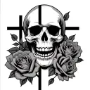 skull with upside cross with dead roses tattoo design idea