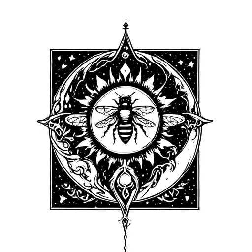 wiccan sun moon bee tattoo design idea