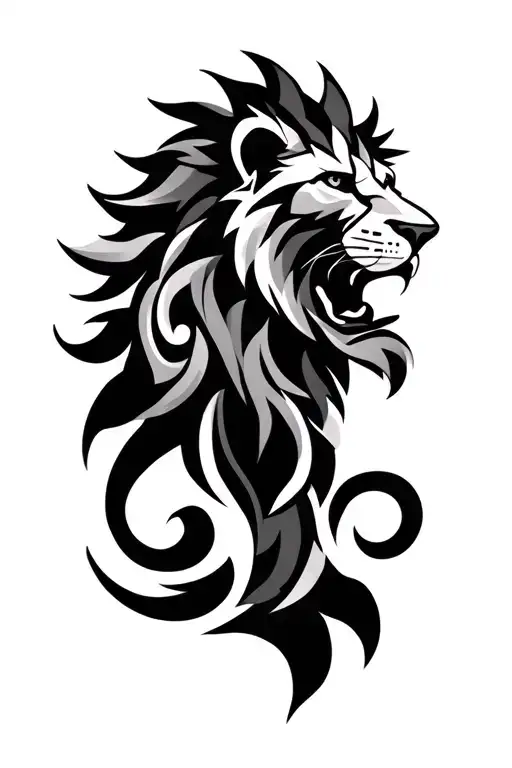 a tribal lion mixed with tribon signs representing bravure tattoo design idea