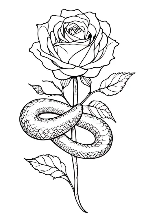 Rose and snake tattoo design idea