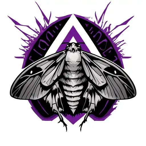 valknut symbol and death moth black white grey and purple colour  tattoo design idea