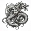 double dragon intertwined tattoo design idea