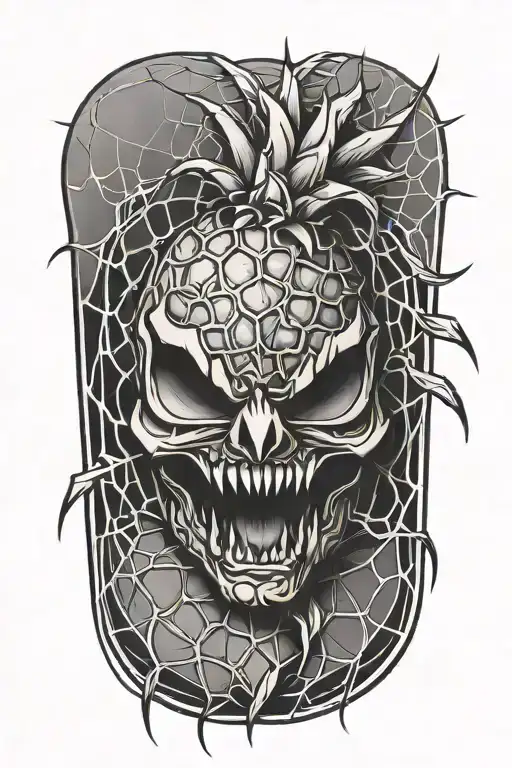 evil pineapple spiderweb tattoo design idea