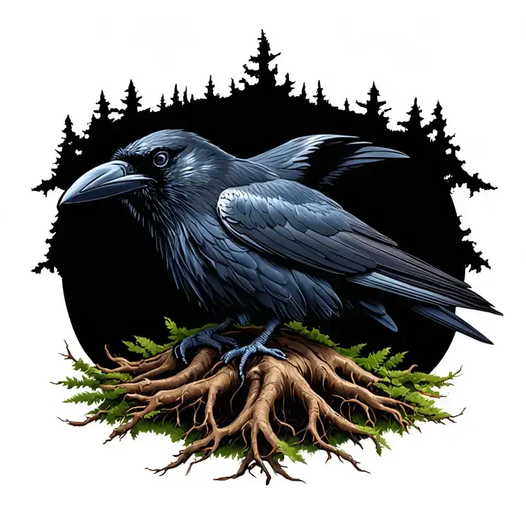 raven tree roots tattoo design idea