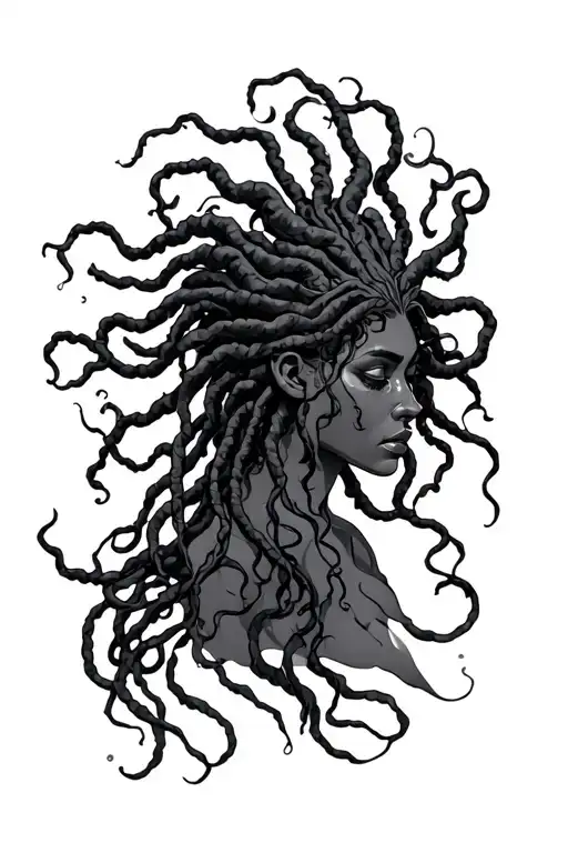 black medusa with locs tattoo design idea