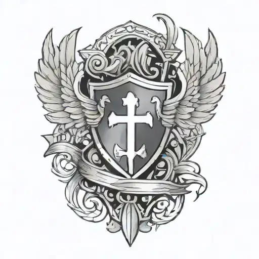 Templar Knight Shield with angel wings EKG heartbeat line tattoo design idea