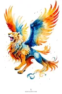 rising Phoenix flying with fierce lion roaring tattoo design idea