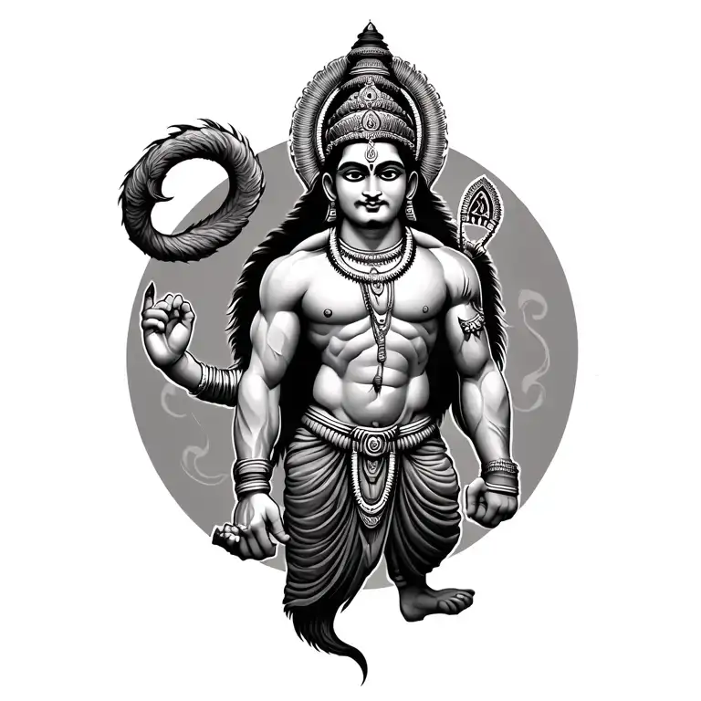 Hanuman ji gada with his tail wrapped tattoo design idea