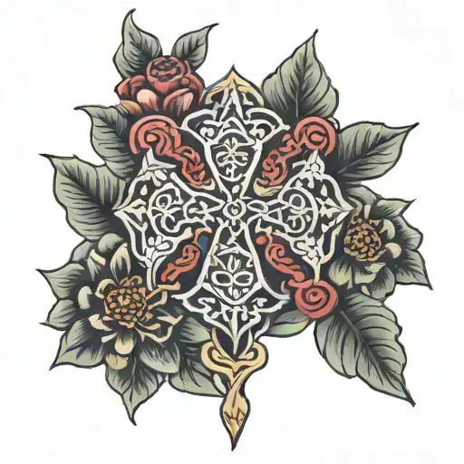 Japanese tattoo, Armenian cross, pomegranate tattoo design idea