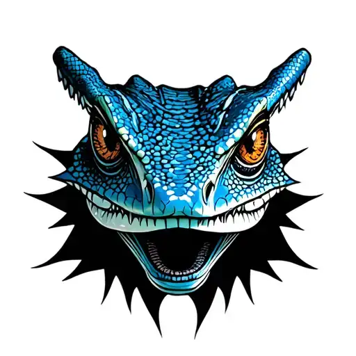 black and dark blue tattoo of a face of a reptile with patterns tattoo design idea