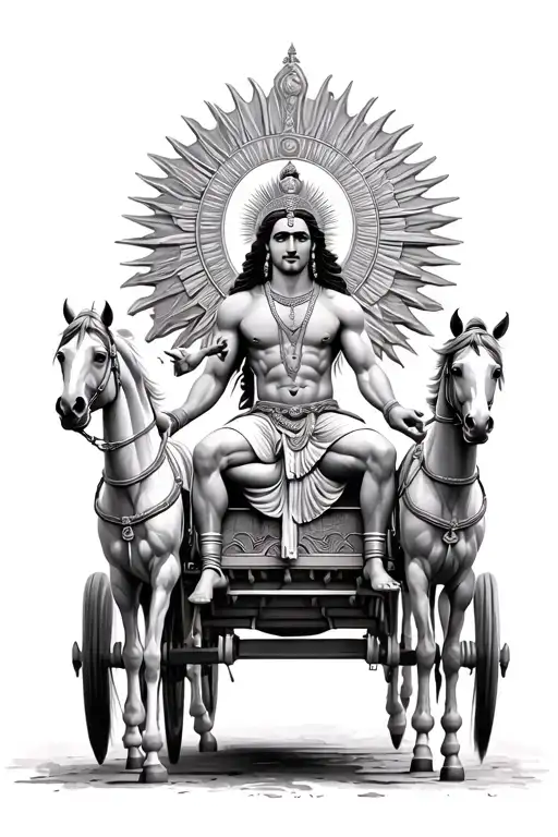 God Surya sits in a chariot. which is dragged by 7 horses. Chariot goes to the watchman tattoo design idea