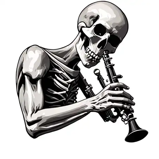 sceleton playing clarinet tattoo design idea