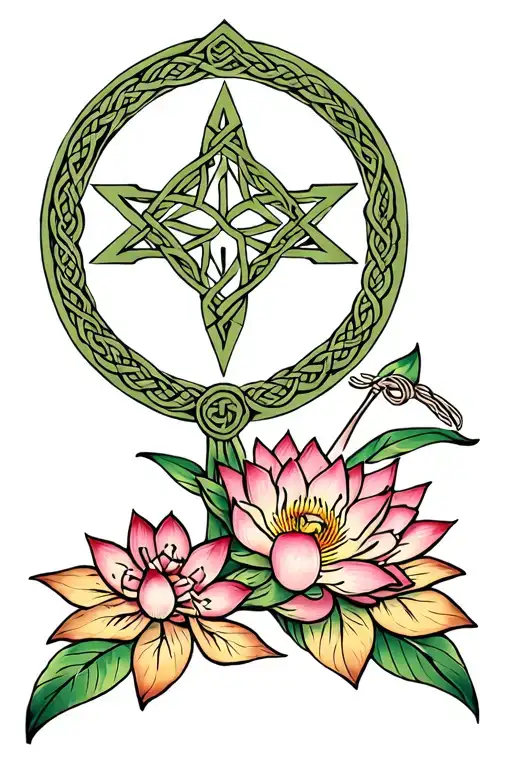 Celtic Knott, lotus flower blooming, southern cross stars tattoo design idea