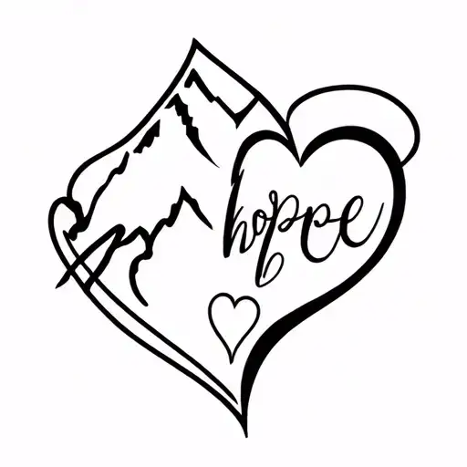 bison, heart, strong, hope word, mountain, motorcycle tattoo design idea