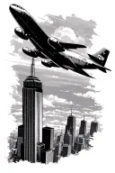 Tom hanks flying an airplane with twin towers in sight tattoo design idea
