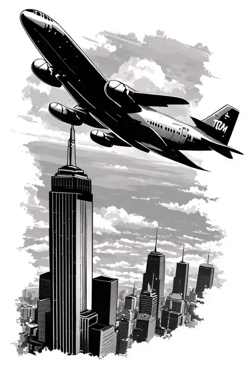 Tom hanks flying an airplane with twin towers in sight tattoo design idea