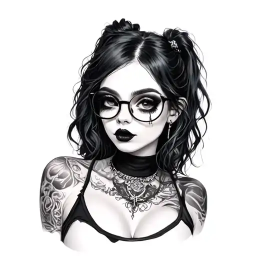 a big titty goth girl with glasses tattoo design idea