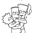 close-up of bart simpson strangling lisa and maggie strangling bart. line black tattoo, old school tattoo design idea