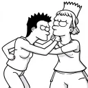 close-up of bart simpson strangling lisa and maggie strangling bart. line black tattoo, old school tattoo design idea