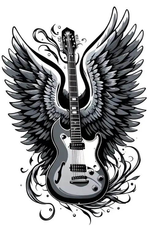 guitar and wing tattoo design idea