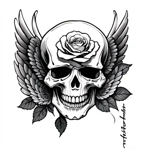Skull, rose, wings tattoo design idea