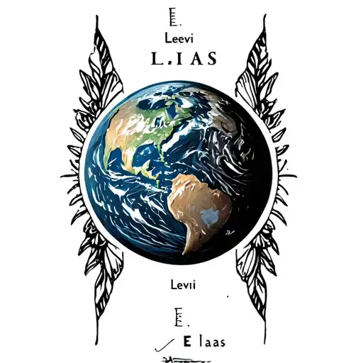 earth with Levi name on top and Elias name on bottom  tattoo design idea