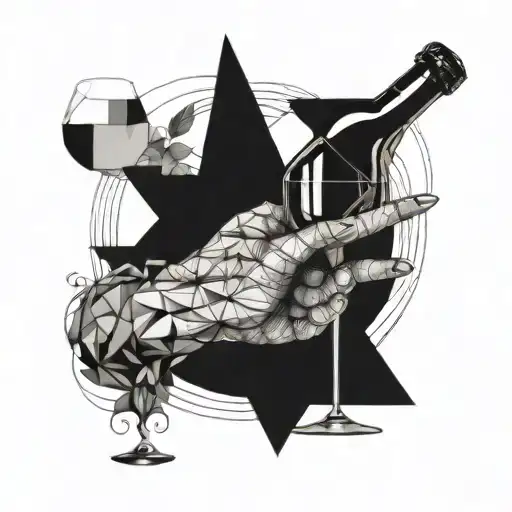 creation of adam+a wine glass filled tattoo design idea