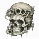 Cracked, Broken, Skull, Bloody, Missing Jawbone, Shattered, Blood covered, Spine, melting. Bloody thorns. tattoo design idea