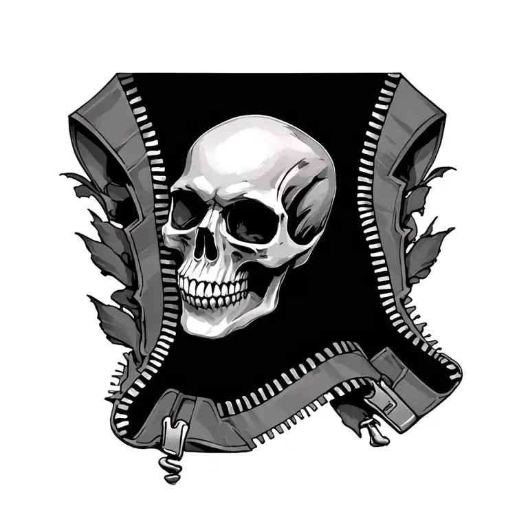 zipper opening with skull tattoo design idea