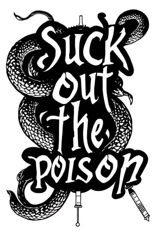 "suck out the poison" snakes and syringes. huge bold text tattoo design idea