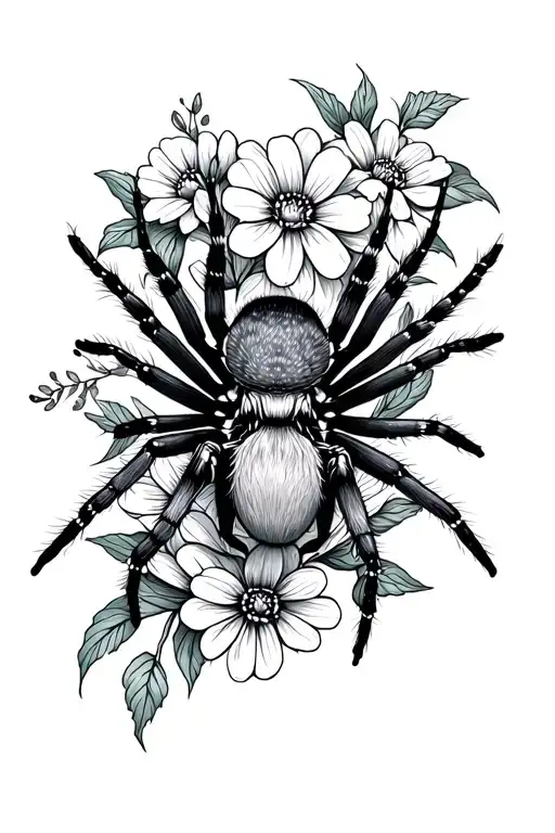 jumping spider on flowers tattoo design idea