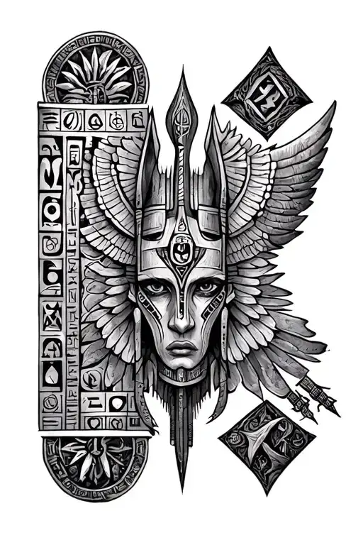 Egyptian and sparton and Viking and Anglo saxon runes tattoo design idea