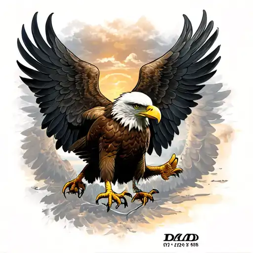 "Dad 01/02/1958-18/09/2024" eagle wings wrapped tattoo design idea