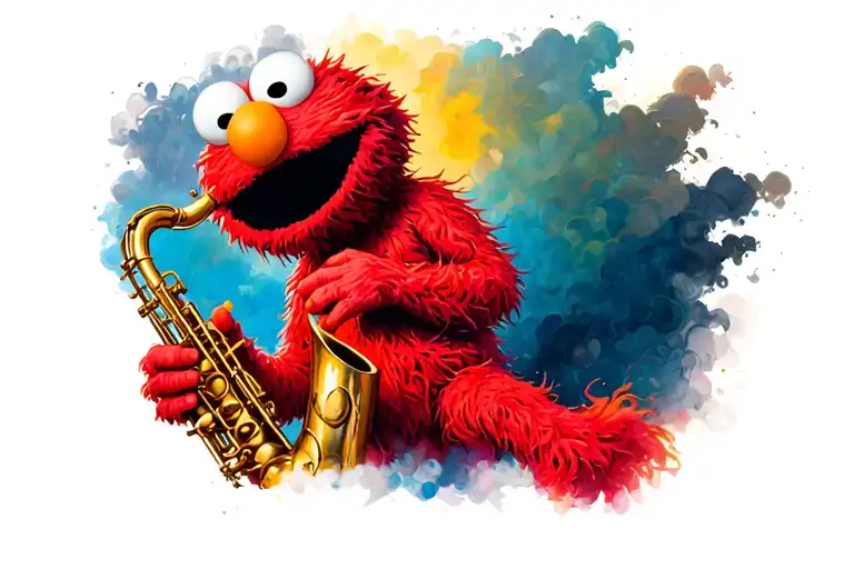 Elmo playing a saxophone tattoo design idea
