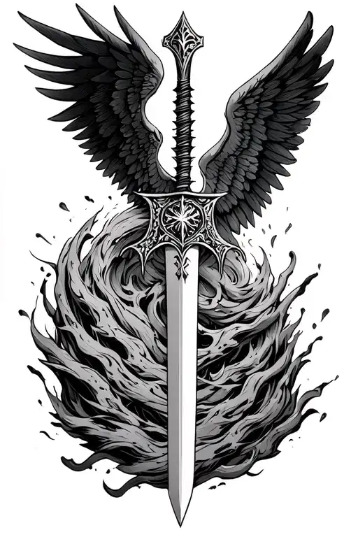 Viego's blade of the ruined king with angel wings  tattoo design idea
