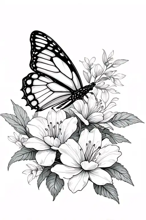 azalea flowers butterfly coming tattoo design idea