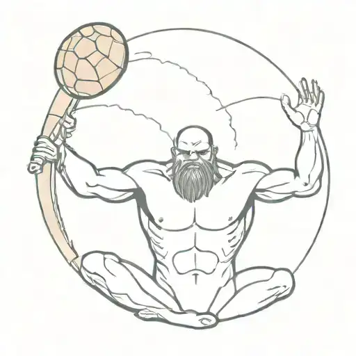 Atlas the titan from greek mythology lifting the earth shaped like a sea turtle over his head tattoo design idea
