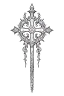 A vertical dagger that doubles as a Christian cross tattoo design idea