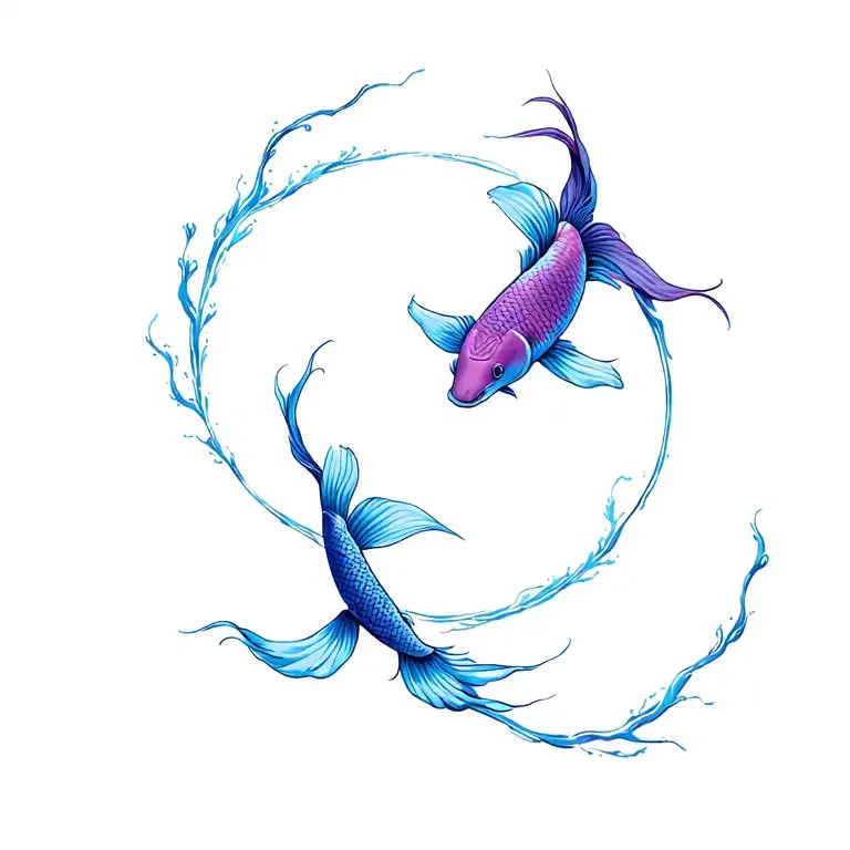 A blue koi fish and purple koi fish swimming in a circle tattoo design idea