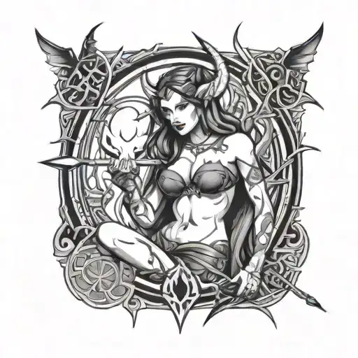 1 burning succubus, 1 freezing succubus, arrows tattoo design idea