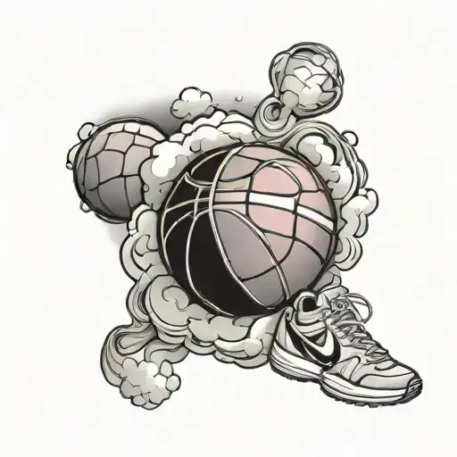 a basketball on clouds with a breast cancer ribbon  tattoo design idea