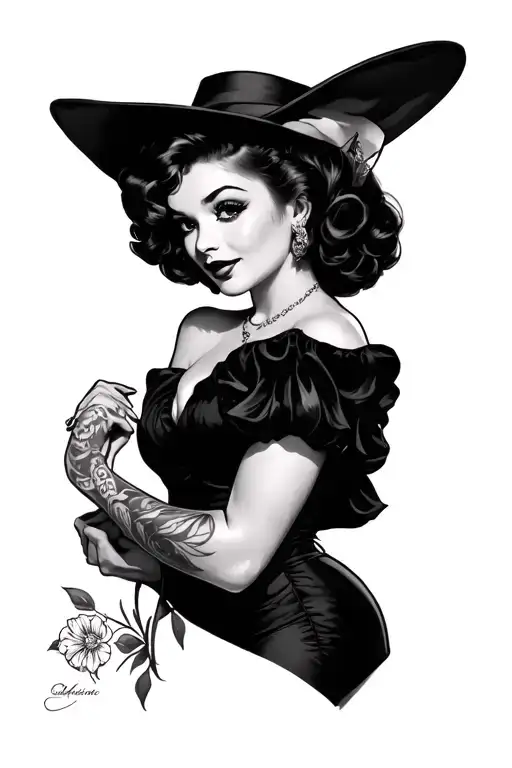 pinup girl holding tattoo design idea