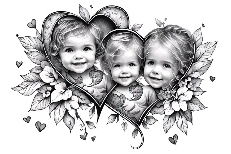 hearts and kids initials intertwined tattoo design idea